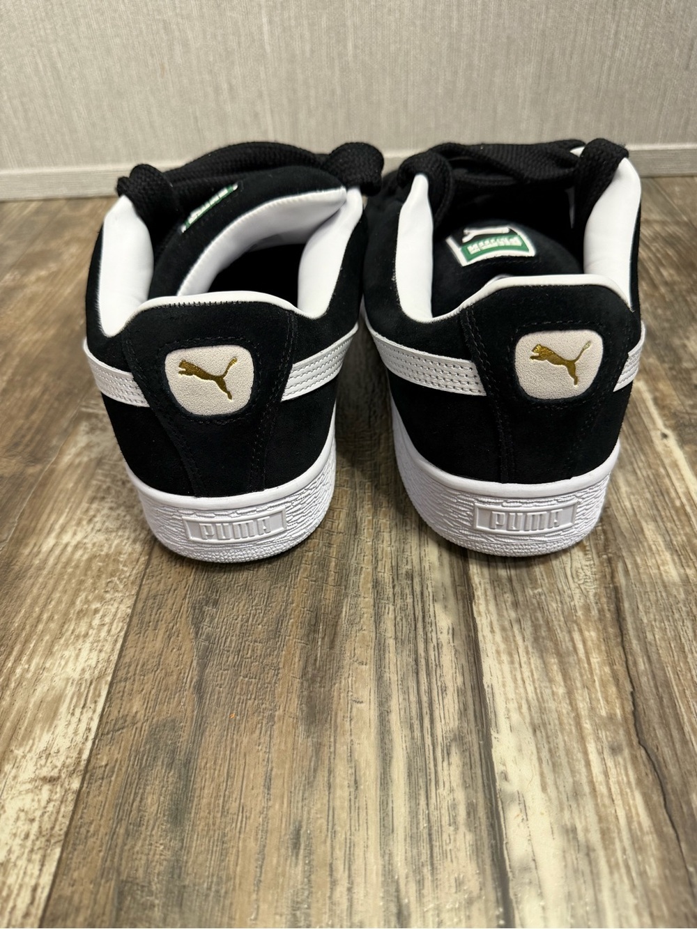 Puma Black Suede Sneakers with White Formstrip and Gold Logo Size 11 - Picture 14 of 16